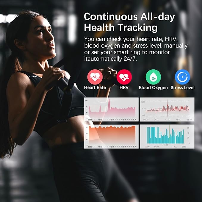 Smart Health Ring for Women Men, Fitness Tracker Ring with Heart Rate, Blood Oxygen, Sleep Tracker, Step Tracker, No Subscription Fee, IP68 Waterproof Smart Ring for iPhone & Android (Rose Gold, 6#)