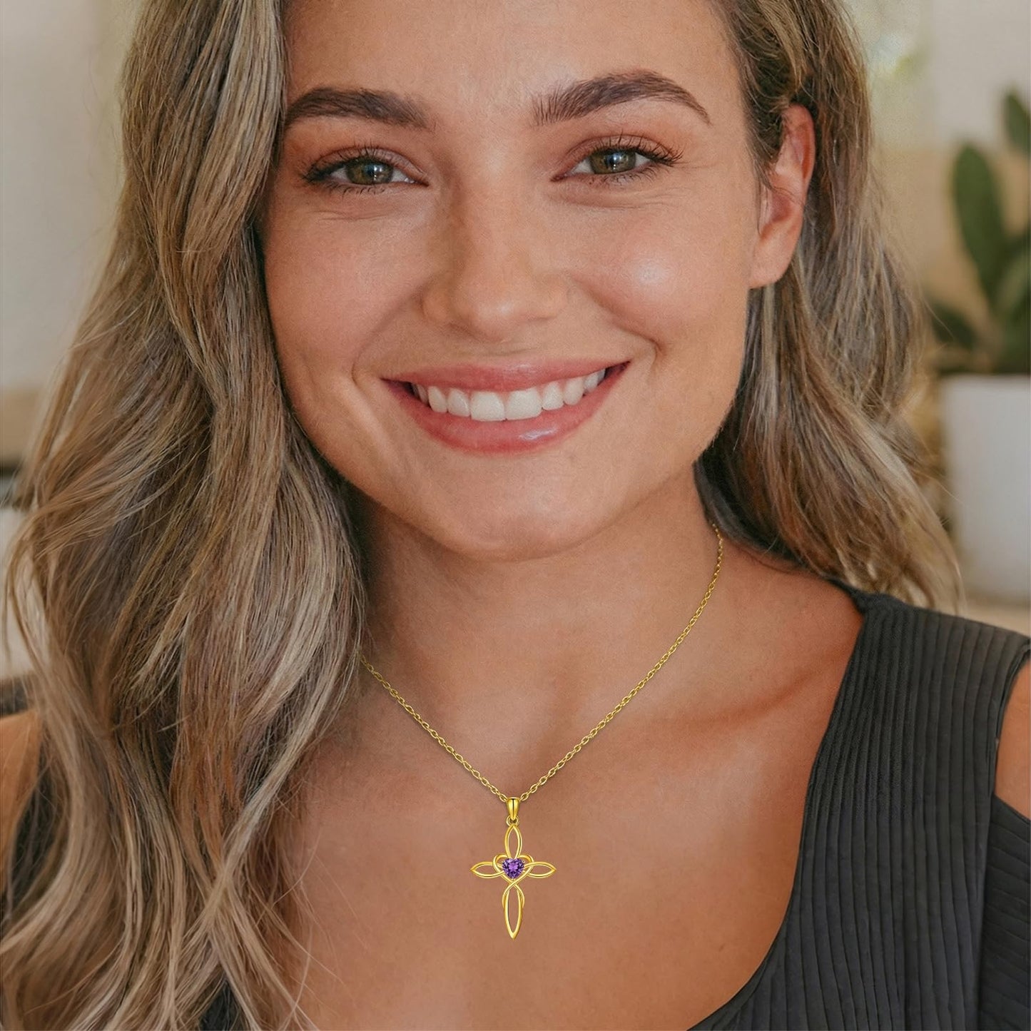 POIUY 14K Gold Dainty Celtic Knot Cross Birthstone Necklace for Women Irish Infinity Heart Pendant Cross Jewelry Anniversary Valentines Birthday Mothers Day Gifts for Mom Wife Her