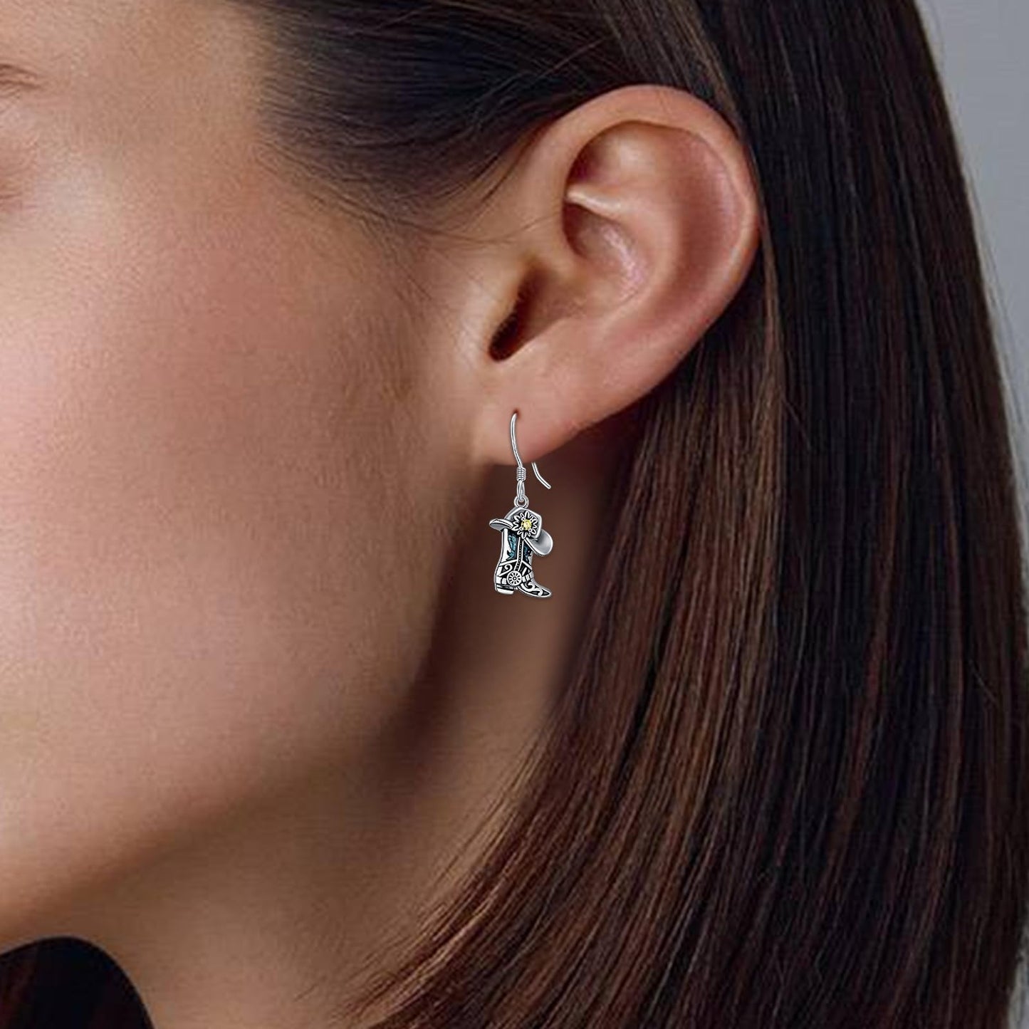 KoyeKei Cowboy Boot Earrings for Women 925 Sterling Silver Cowgirl Hat Texas Boot Dangle Drop Earrings Western Turquoise Cowboy Carter Jewelry Country Boho Gifts for Daughter Wife