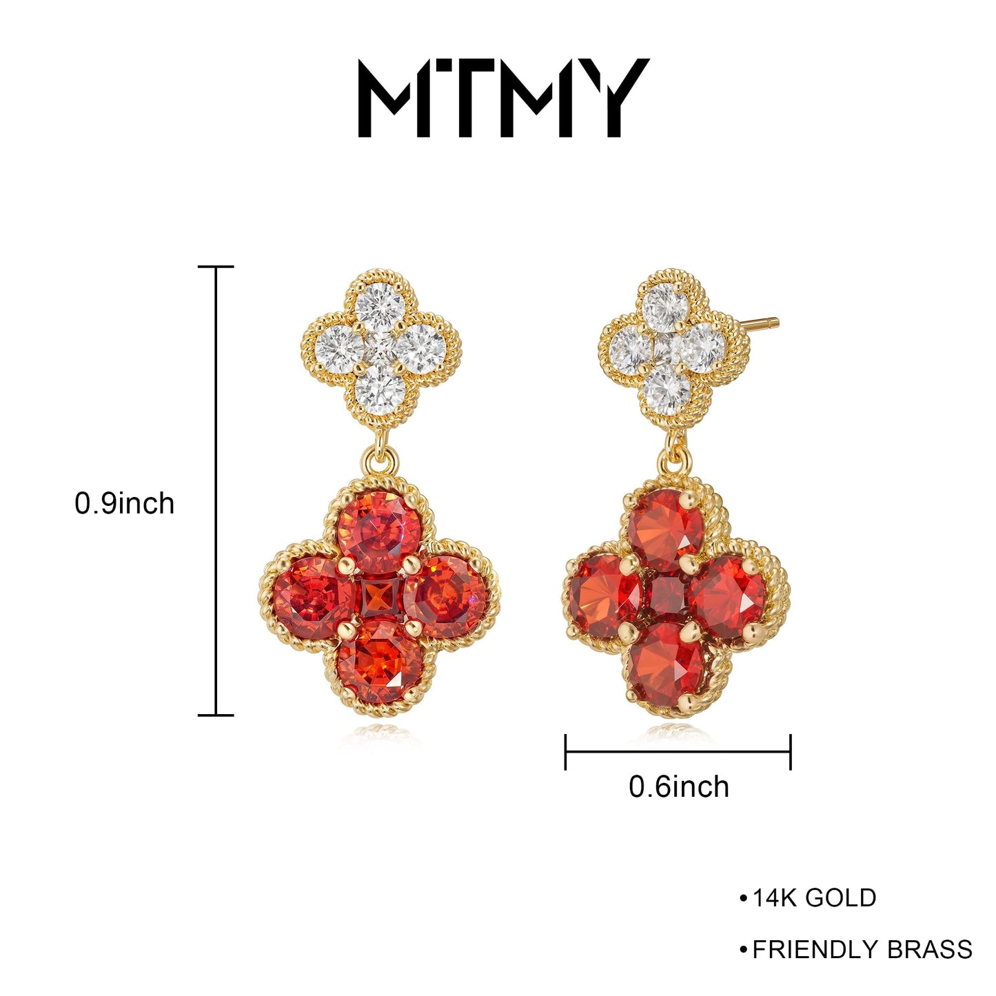 MTMY Dangle Earrings for Women 14K Gold Plated Four Leaf Clover Dangling Drop Birthstone Stud Earrings Trendy Flower Birthstone Jewelry Birthday Gifts(January)