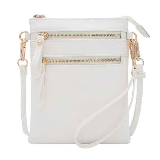 Solene Women's Faux Leather Organizer Multi Zipper Pockets Handbag With Detachable Wristlet Crossbody Bag-WU002(White)
