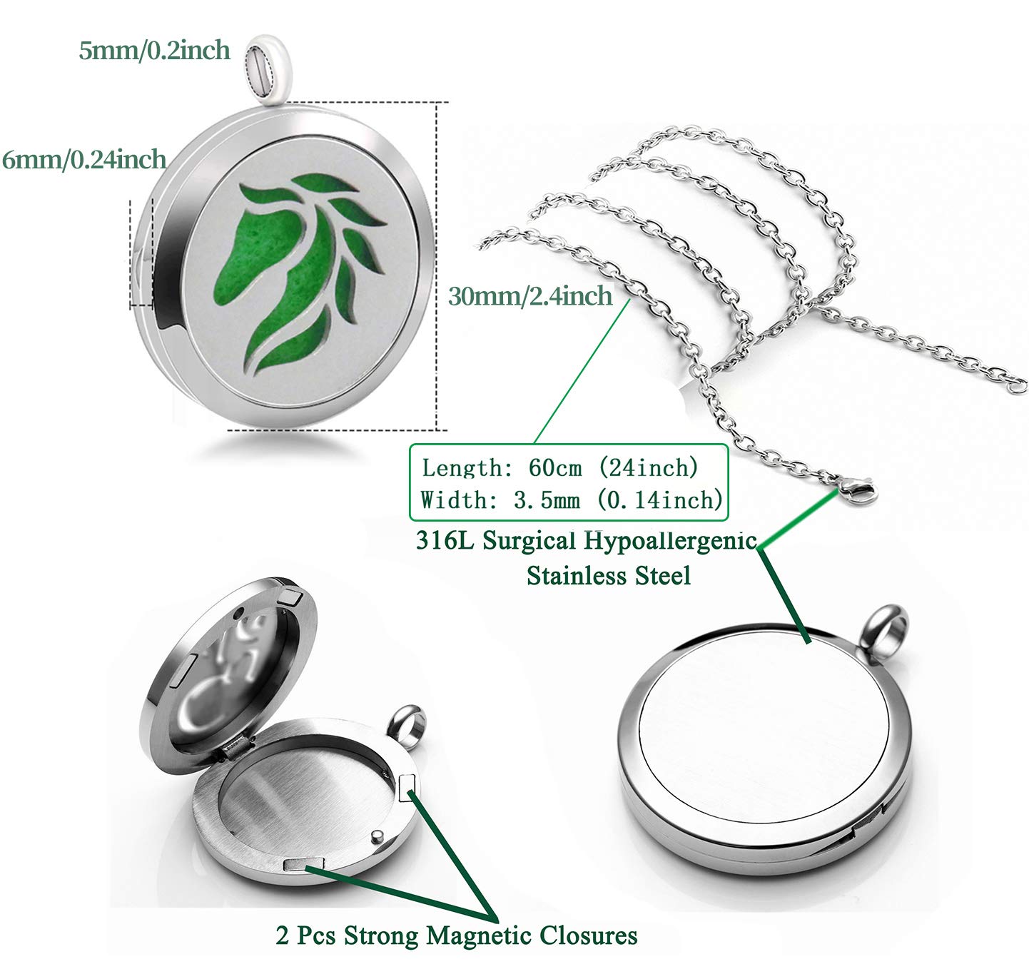 Popeoiuh Essential Oil Diffuser Necklace Aromatherapy Jewelry Stainless Steel Horse Animal Locket Pendant with 24 inch Chain 8 Pads Birthday Christmas Jewelry Gift for Women Men