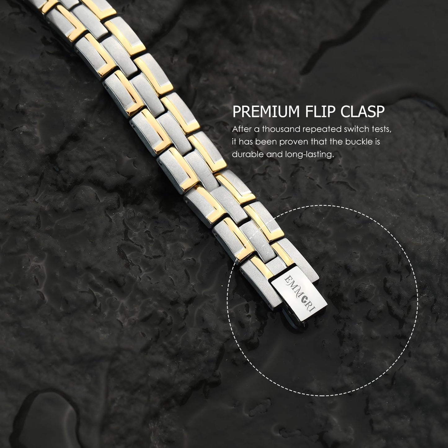 Emmori Stainless Steel Magnetic Therapy Bracelet For Men Women & Adjustable Length with Sizing Tool & Retro Bracelet Jewelry (Silver-Gold)