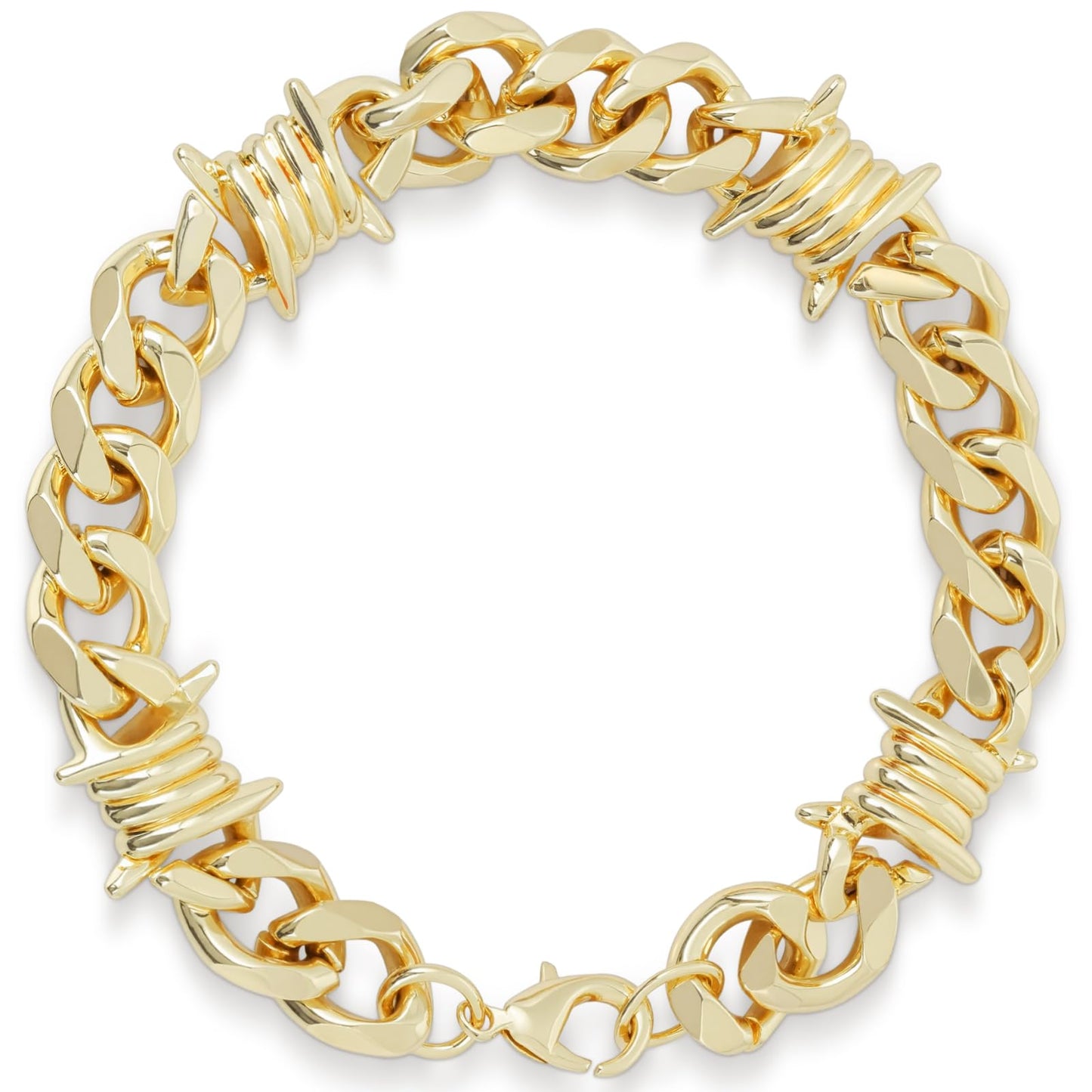 LuxGoth Stainless Steel Barbed Wire Thorns Chunky Cuban Link Chain Bracelet Gothic Punk Rock Biker Vintage Viking Brambles Link Curb Bracelet Jewelry for Men Women Gold GTS-B1B45052