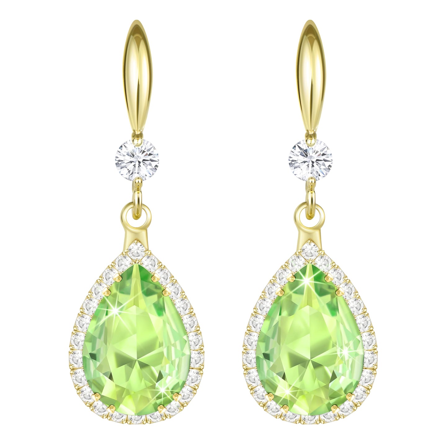 Linawe Lime Green Gold Dangle Earrings for Women Trendy, Imitation Diamond Rhinestone Teardrop Earrings Dangling, Cubic Zirconia Peridot Crystal Drop Chandelier Wedding Costume Jewelry