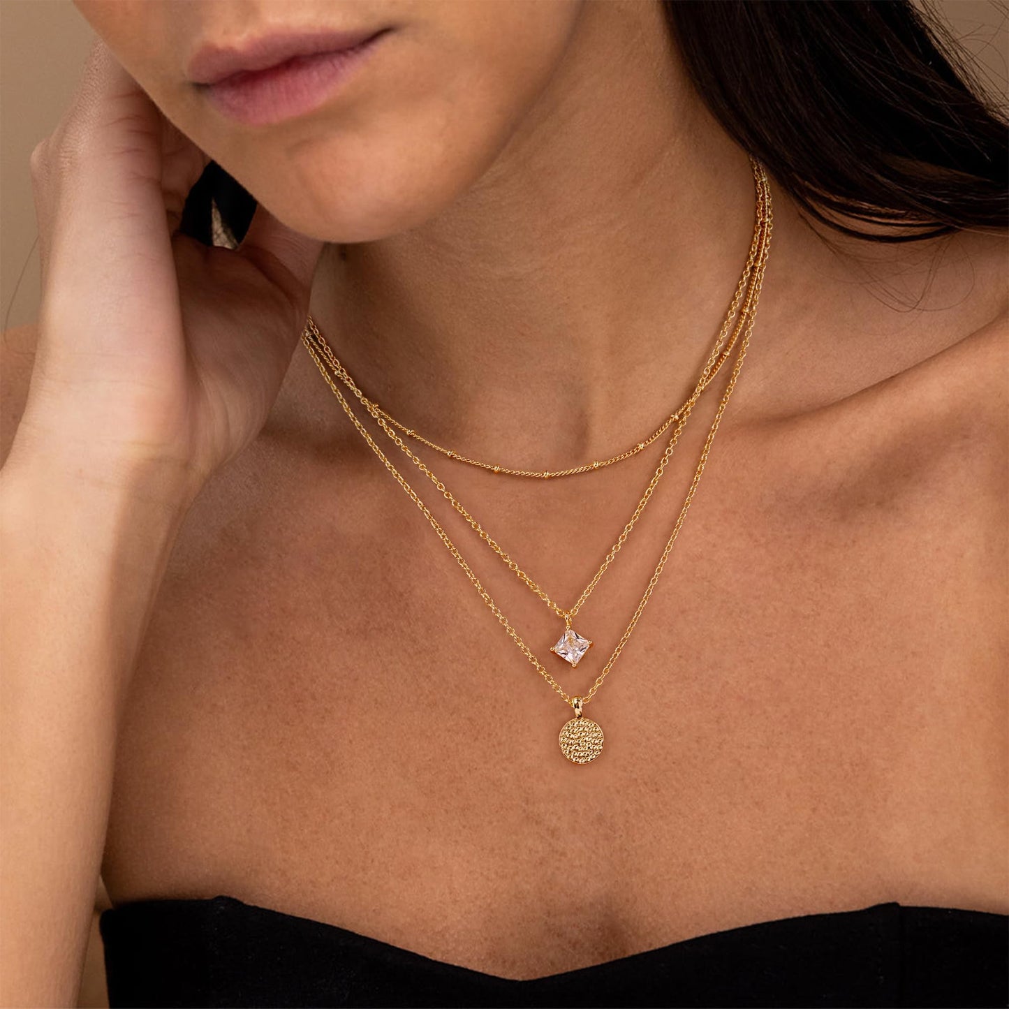YOIHUR Layered Gold Necklaces for Women, 14K Gold Plated Dainty Stackable Stack Choker Necklaces Trendy Layering Pendant Chain Necklace Set Gold Jewelry for Women Gifts