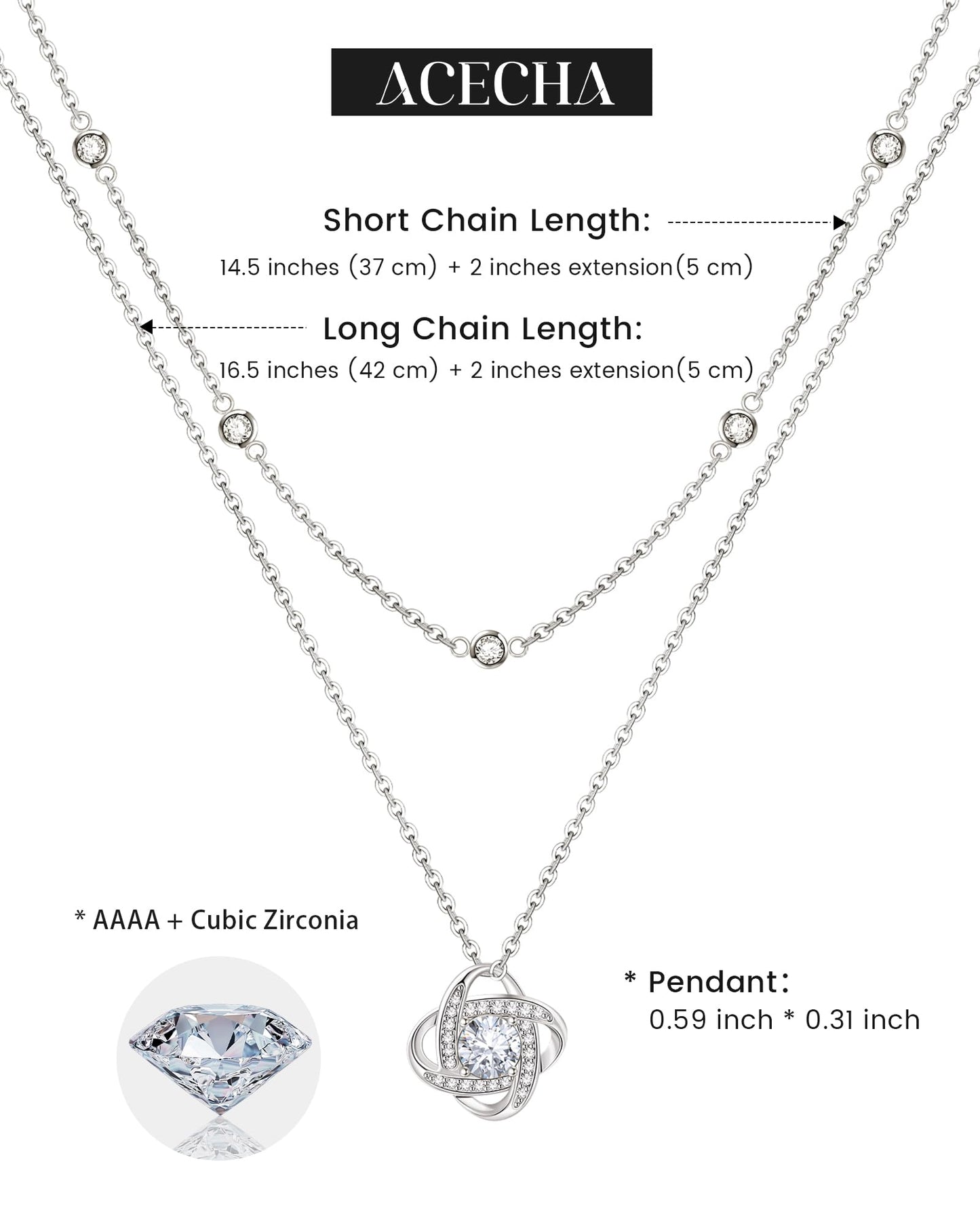 ACECHA Diamond Necklaces for Women-Dainty 18K Gold Silver Plated Choker CZ Layered Pendant with Pearl Diamond Zircon Cross Trendy Minimalist Necklace Jewelry Gifts For Women (silver-double clover)