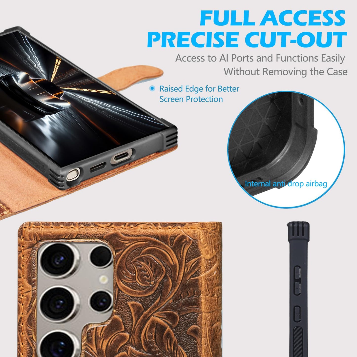 RMAWRAD Leather Case Wallet Compatible with Samsung Galaxy S23 Ultra,Genuine Leather2-in-1Magnetic Detachable Shockproof,Flip Folio Cover with Card Slot, RFID Blocking Brown