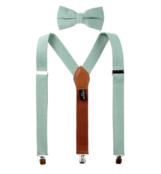 Spring Notion Mens' Linen Blend Suspenders and Bow Tie Set for Groomsmen Wedding, Sage 48 Inch