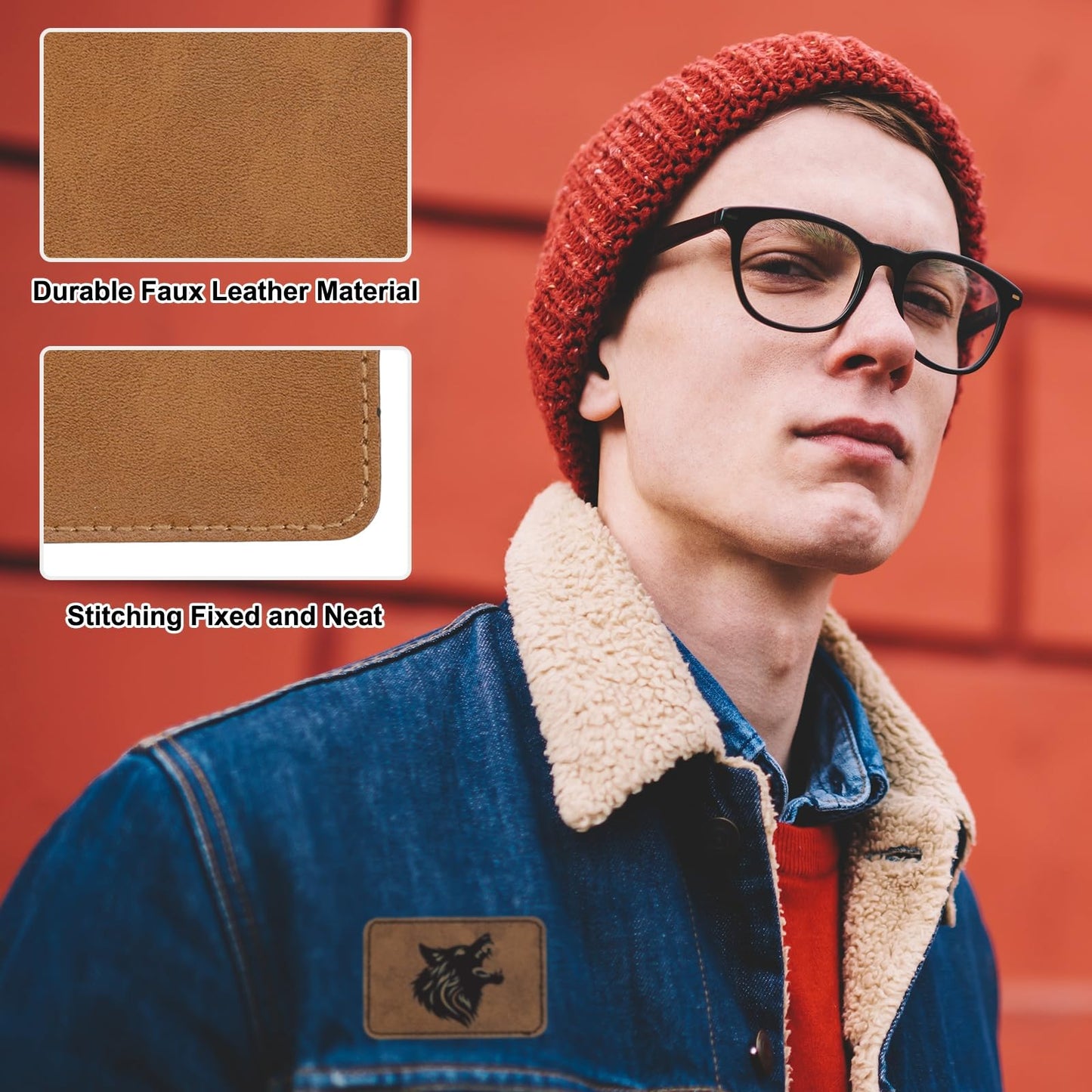 MECCANIXITY 60 Pcs Blank Leather Hat Patches, Laser Engraving Iron-on Rectangle/Irregular/Hexagon Laserable Rustic Leatherette Patch for Hats Cap, Brown 2.99x1.97Inch