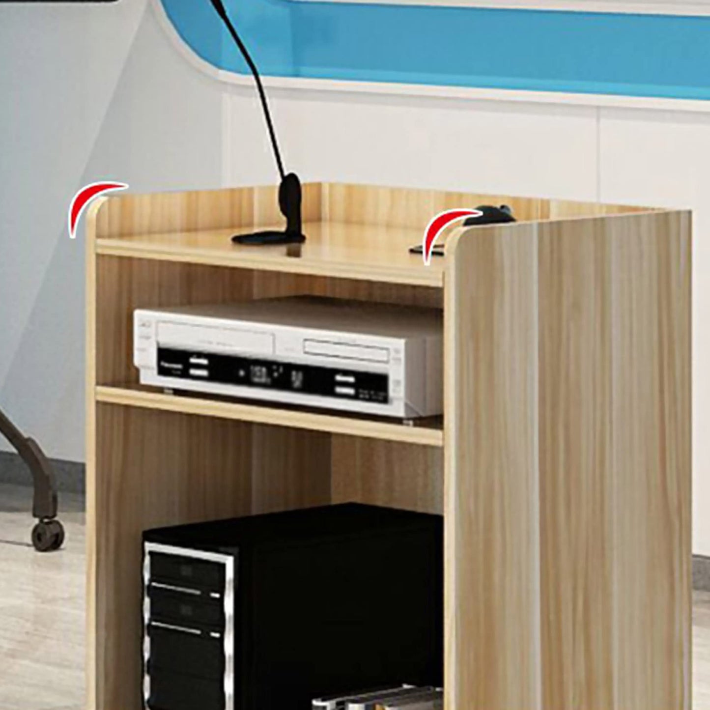 FAiruo Stand Up Lectern Podium,Standing Desk Host Stage Speaking Reading Table for Classroom with Wire Hole, Apply to Conference Auditorium/Teak/63x40x110cm