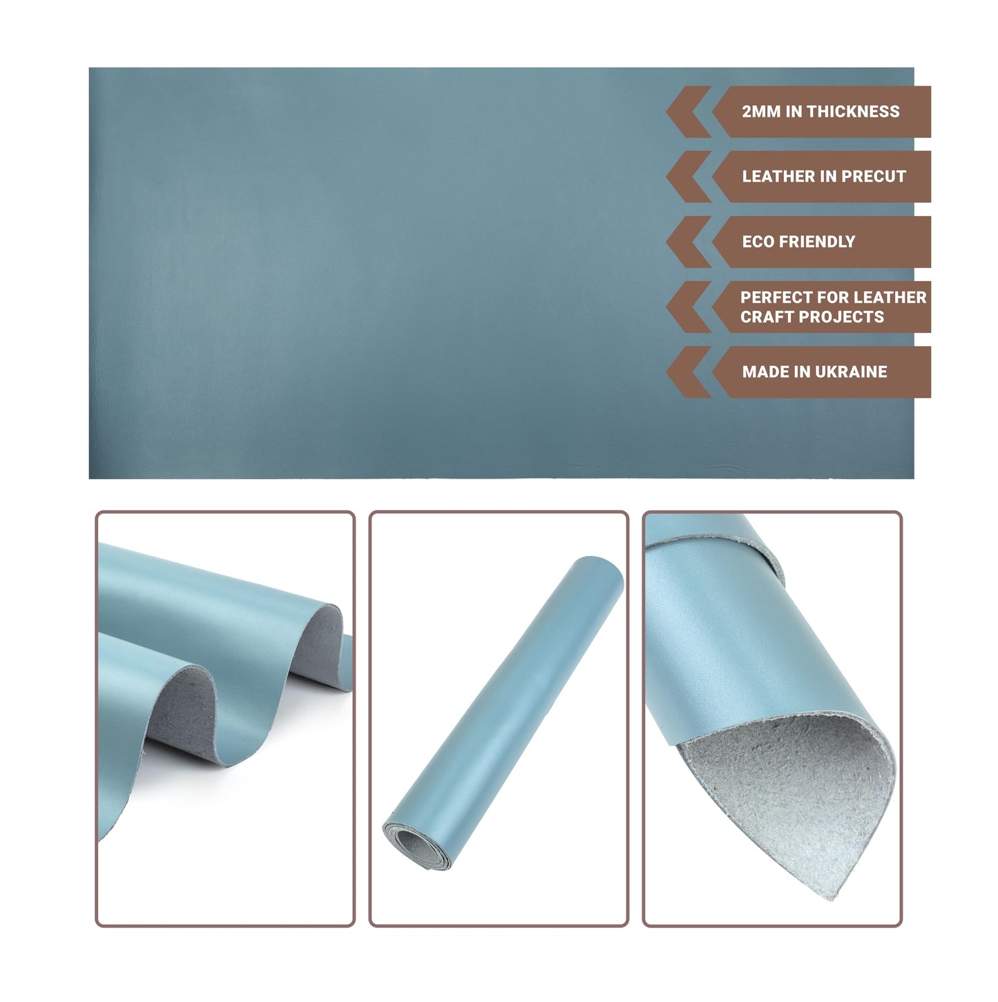 Shkira 12''X24'' Tooling Leather Square - 2.0MM Light Blue Sheets for Crafts - Leather Sheets for Crafts Tooling Sewing Hobby - Thick Cowhide Pieces - Fabric for Crafting