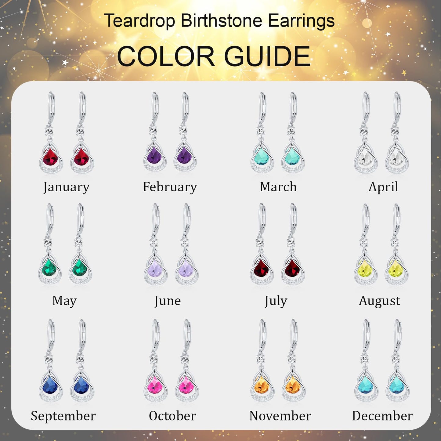 Dangle Trendy Leverback Birthstone Earrings Sliver Plated Teardrop Dangle Earrings Jewelry Christmas Birthday Gifts for Women (Sliver December)