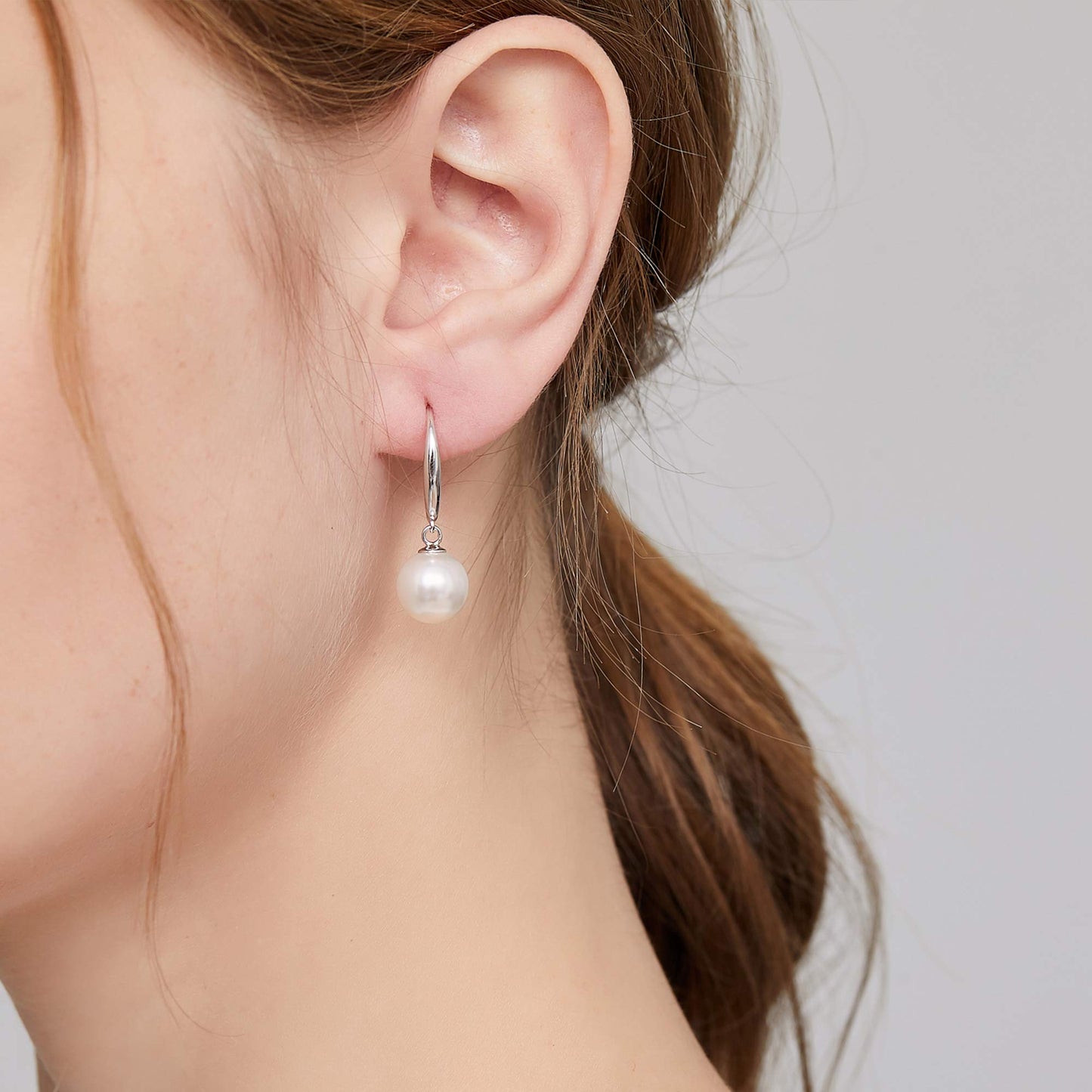 Han han Pearl Dangle Earrings for Women Sterling Silver Pearl Hoop Earrings 10MM