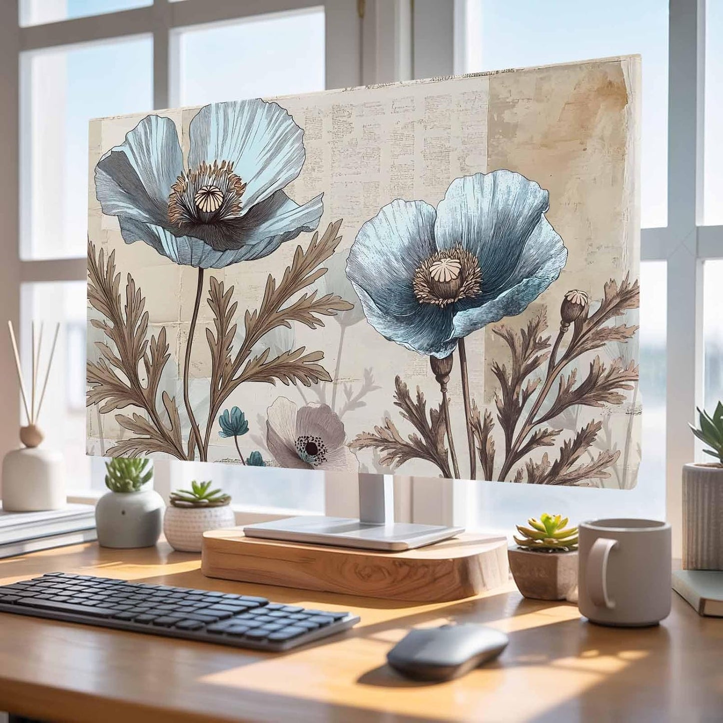 Yukro 32 Inch, 28"x16" Blue Broccoli Indoor TV Dust Cover, Rustic Farmhouse Floral Retro Brown Plant Elastic TV