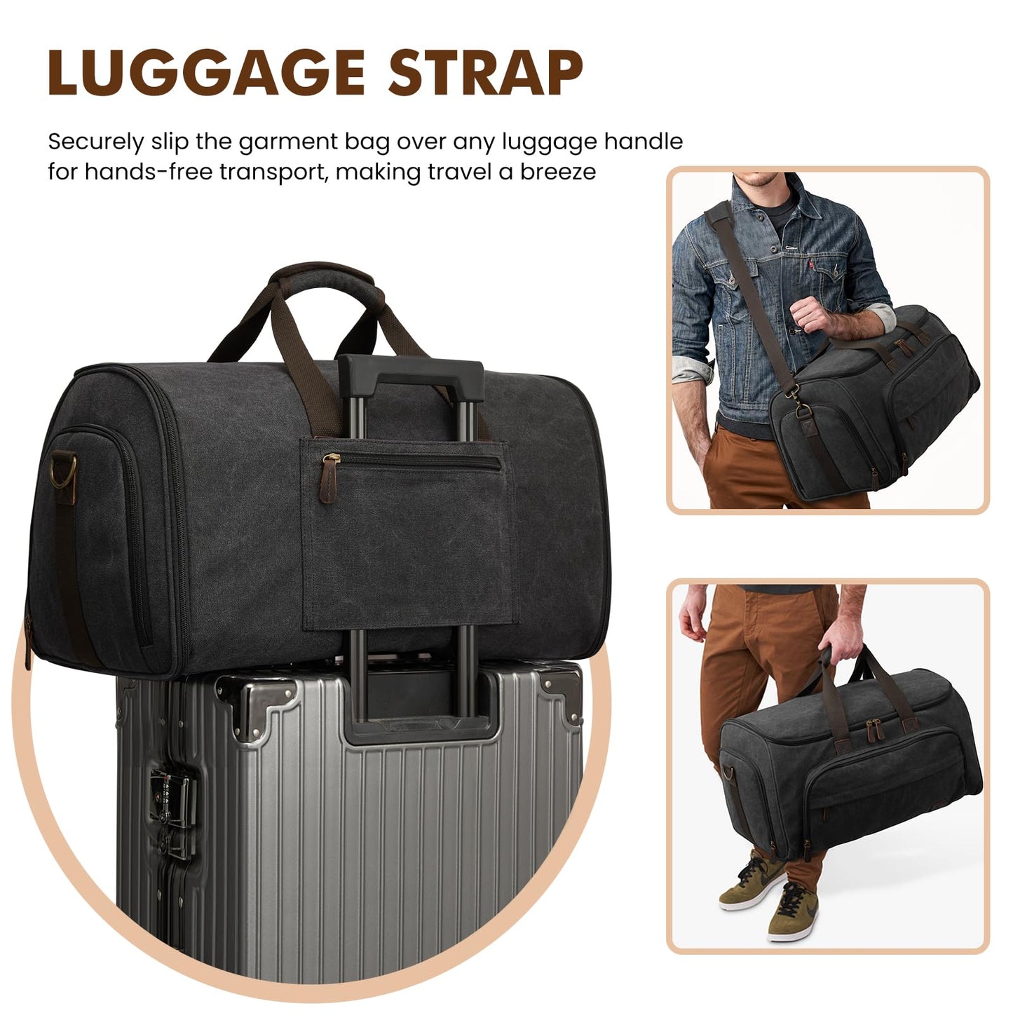 S-ZONE Carry On Garment Bag for Travel Convertible Garment Duffle Bag Suit Bags for Men Women Travel 2 in 1 Hanging Suitcase Business Travel Bag with Toiletry Bag, Black, 50l