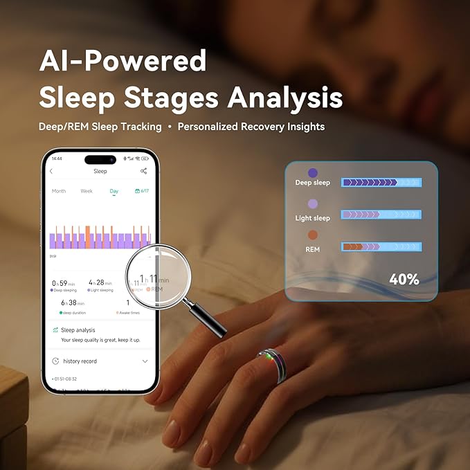 Smart Ring for Women Men,Health Fitness Tracker with Sleep/Blood Pressure/Oxygen Monitoring, Heart Rate & Activity Tracking,IP68 Waterproof, 7-Day Battery,No Subscription Fee 3-Black 11