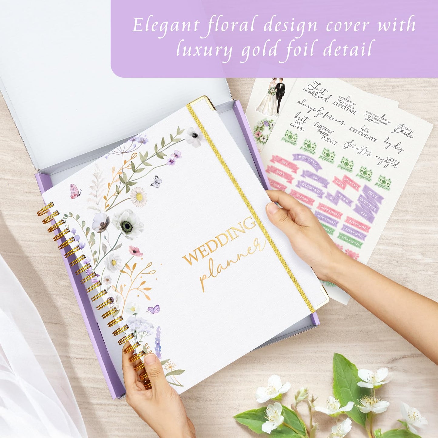 Wedding Planner Book and Organizer, Bridal Wedding Book Planner with Tabs and Sticker to Guide Entire Wedding Process, Checklists, Countdown Calendar, Ceremony Outline, Perfect Engagement Gift for Her, Bride Gifts for Bride to Be (11.5"x 9.5")