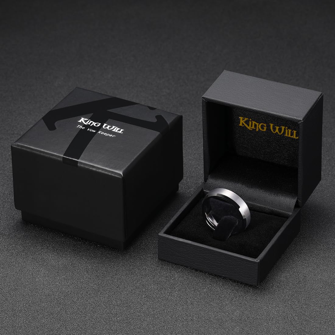 King Will 6mm Men's Gunmetal Gray Wedding Ring - Brushed Matte Surface, Beveled Polished Edge, Comfort Fit Size 11