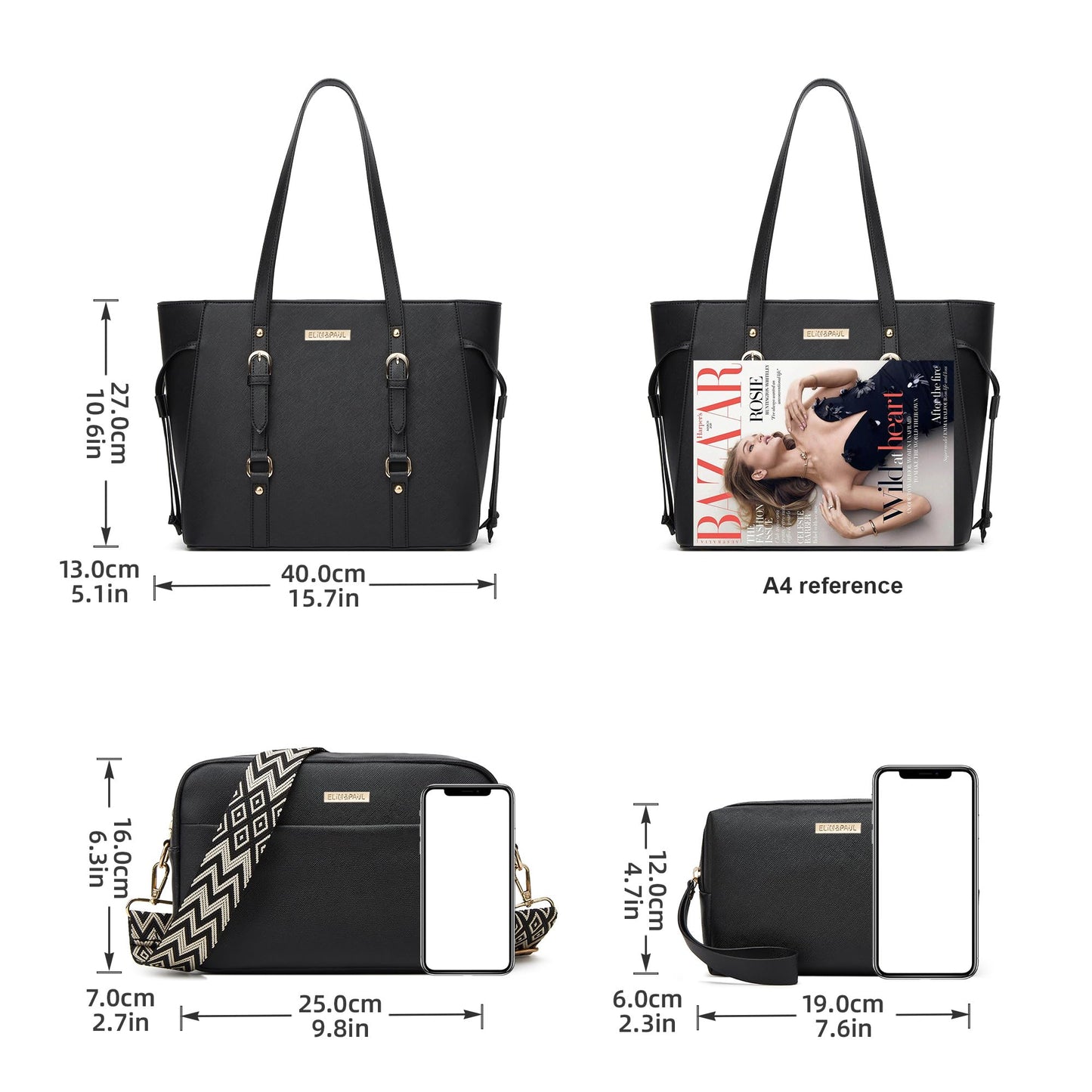 Women Fashion Synthetic Leather Handbags Tote Bag Shoulder Bag Top Handle Satchel Purse Set 3pcs