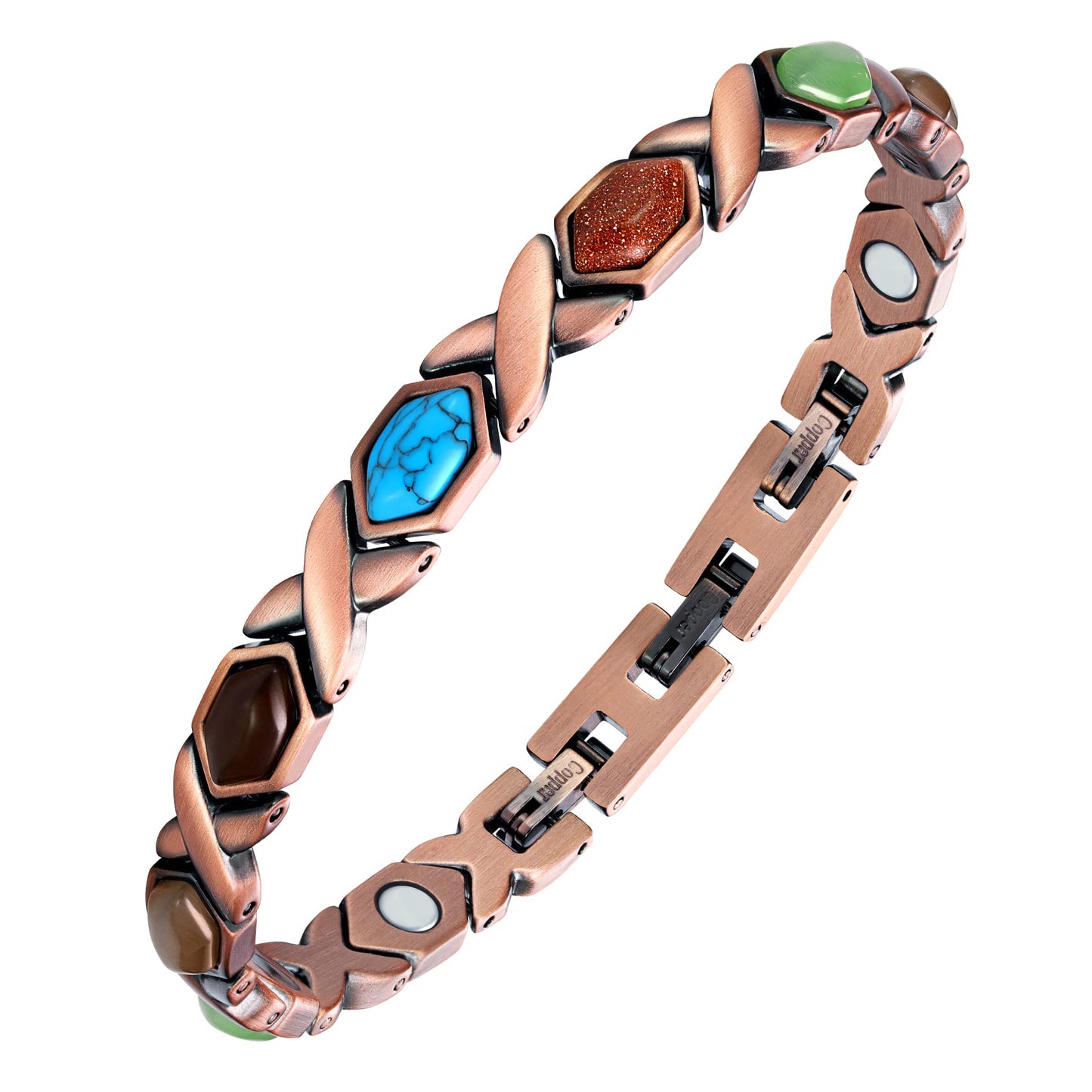 Feraco Copper Bracelet for Women,Pure Copper Magnetic Bracelets,Natural Gemstone,Gifts for Women