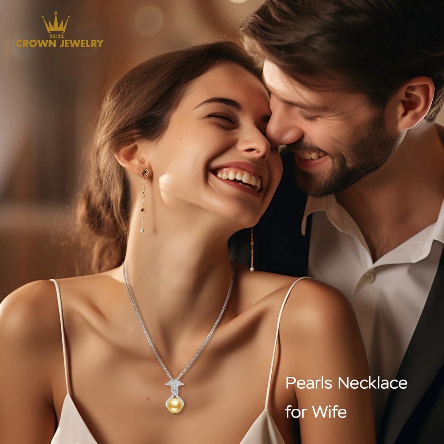 Pearl Necklaces for Women, Anniversary Birthday Gifts for Wife, Mom, Dauhter, Girlfriend, Grandma (Golden10-11mm)