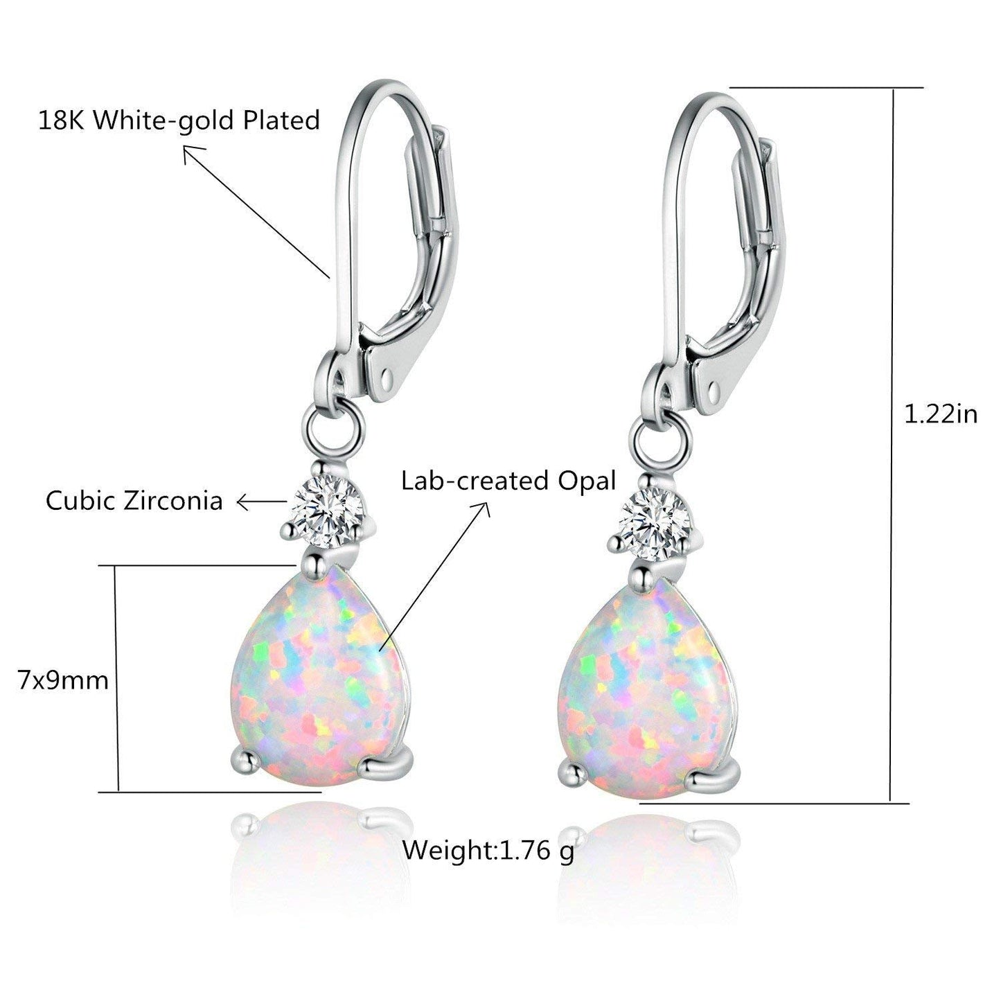Gemsme White Gold Plated Teardrop Opal Dangle Earrings For Women(platinum-plated)
