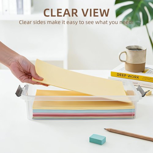 Citylife 3 PCS Clear Plastic Storage Bins - Stackable Organizing Containers with Latching Lids for A4 Paper & Photos