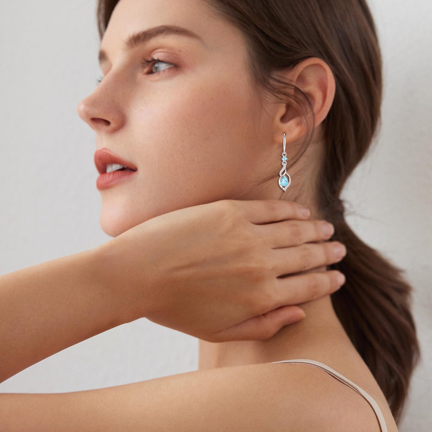 FANCIME Gift for Women December Birthstone Dangle Earrings for Women Teardrop Turquoise Earrings S925 Sterling Silver infinity Love Birthday Gifts for Mom Women
