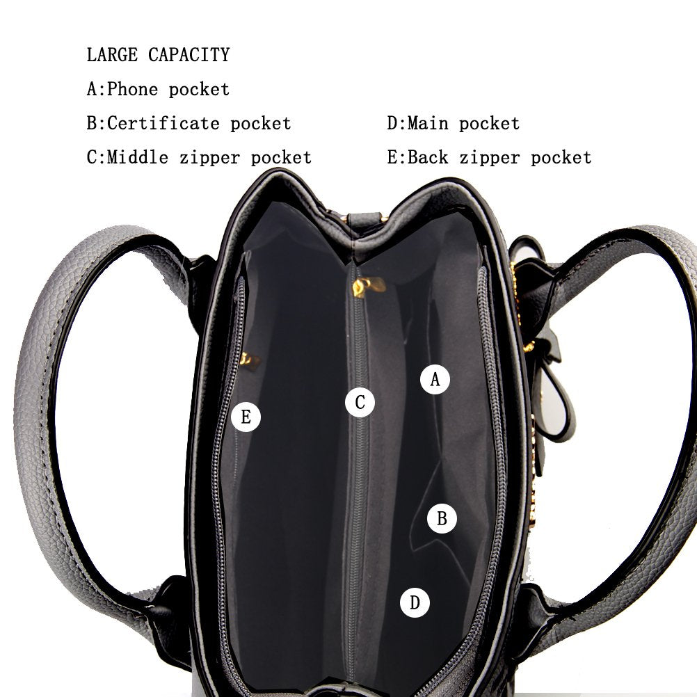 Jeniulet Purses and Handbags for Women Fashion Ladies PU Leather Top Handle Satchel Shoulder Tote Bags Dark Gray 10.2" x 3.9" x 7.9"