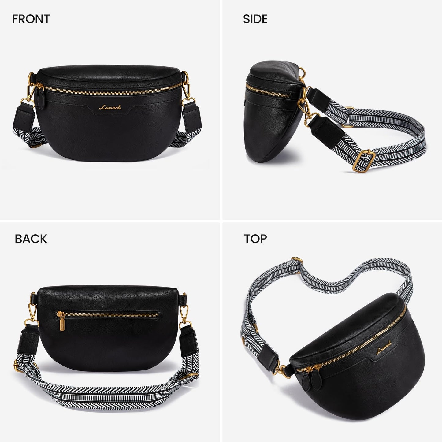 LOVEVOOK Fanny Packs for Women Cross Body, Vegan Leather Belt Bag for Women, Waterproof Sling Purse Fashion Waist Pack Designer Chest Bum Bag with Boho Style Strap