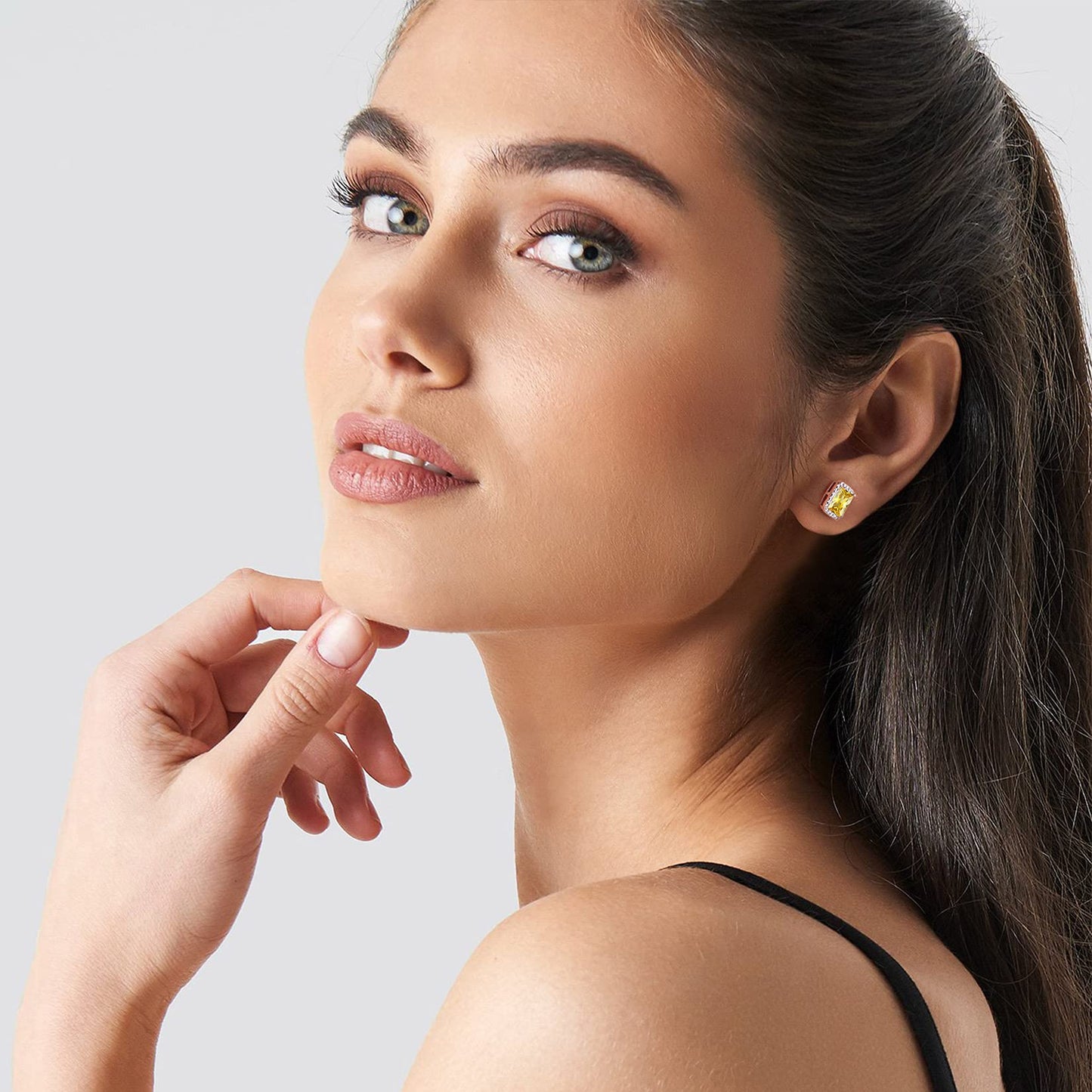 Bestyle Classic S925 Sterling Silver Love Square Earrings, Dainty November Critine Crystals Birthstone Studs, Anniversary/Mother’s Day/Birthday Jewelry Gifts for Women Mom/Wife/Sister/Best Friend