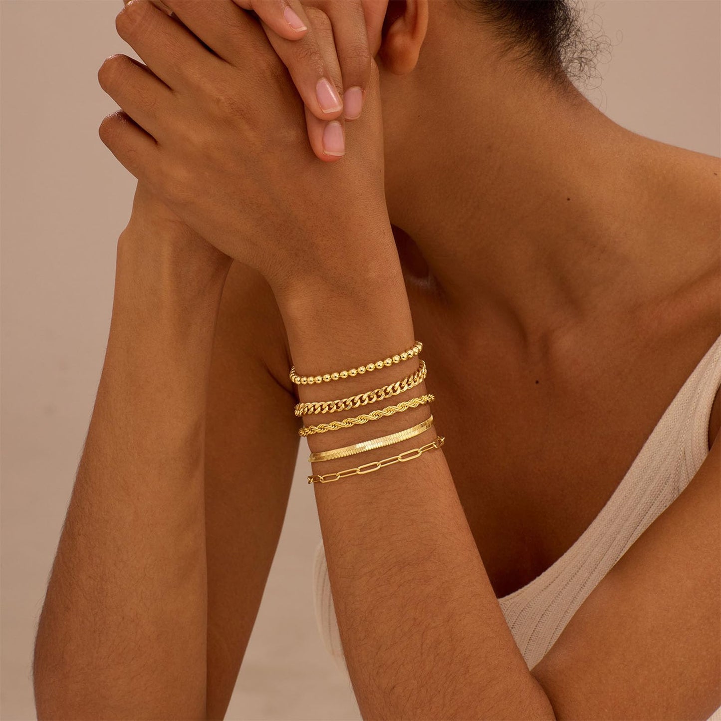 Gold Bracelets for Women, Dainty 14K Gold Plated Bracelet Stack for Women Trendy CZ Tennis Paperclip Cuban Chain Stackable Adjustable Waterproof Link Bracelet Jewelry Set Fashion Accessories Gifts