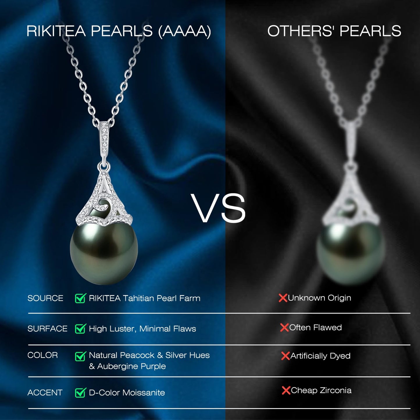 Genuine Tahitian Black Pearl Necklace - Christmas Gift for Wife Mom Daughter Sister Women, Jewelry Gifts for Wedding Anniversary Birthday, 10-11mm Seawater Pearl Sterling Silver Moissanite Pendant