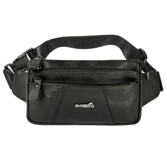 Leather Fanny Pack for Men Women,Genuine Leather Waist Belt Bag with Adjustable Strap Belt Hip Bag with Multi-Pockets for Travel Sports Running Cycling Hiking(Black)