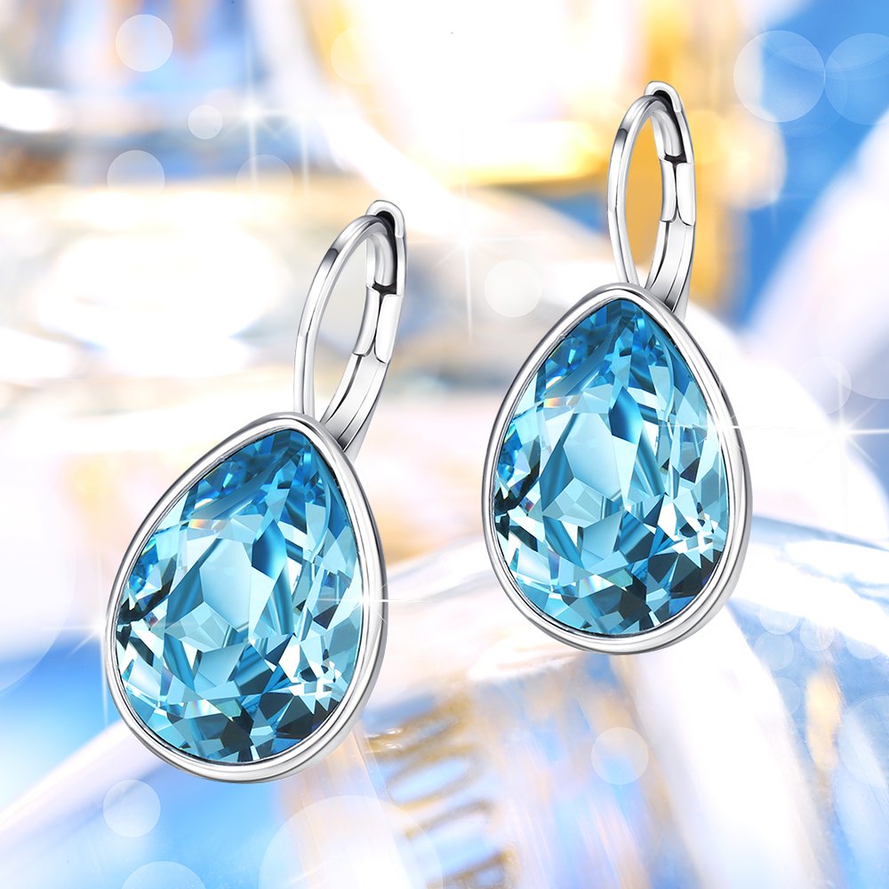 Xuping Jewelry Fashion Huggies Crystal Earring for Women (Sky Blue)