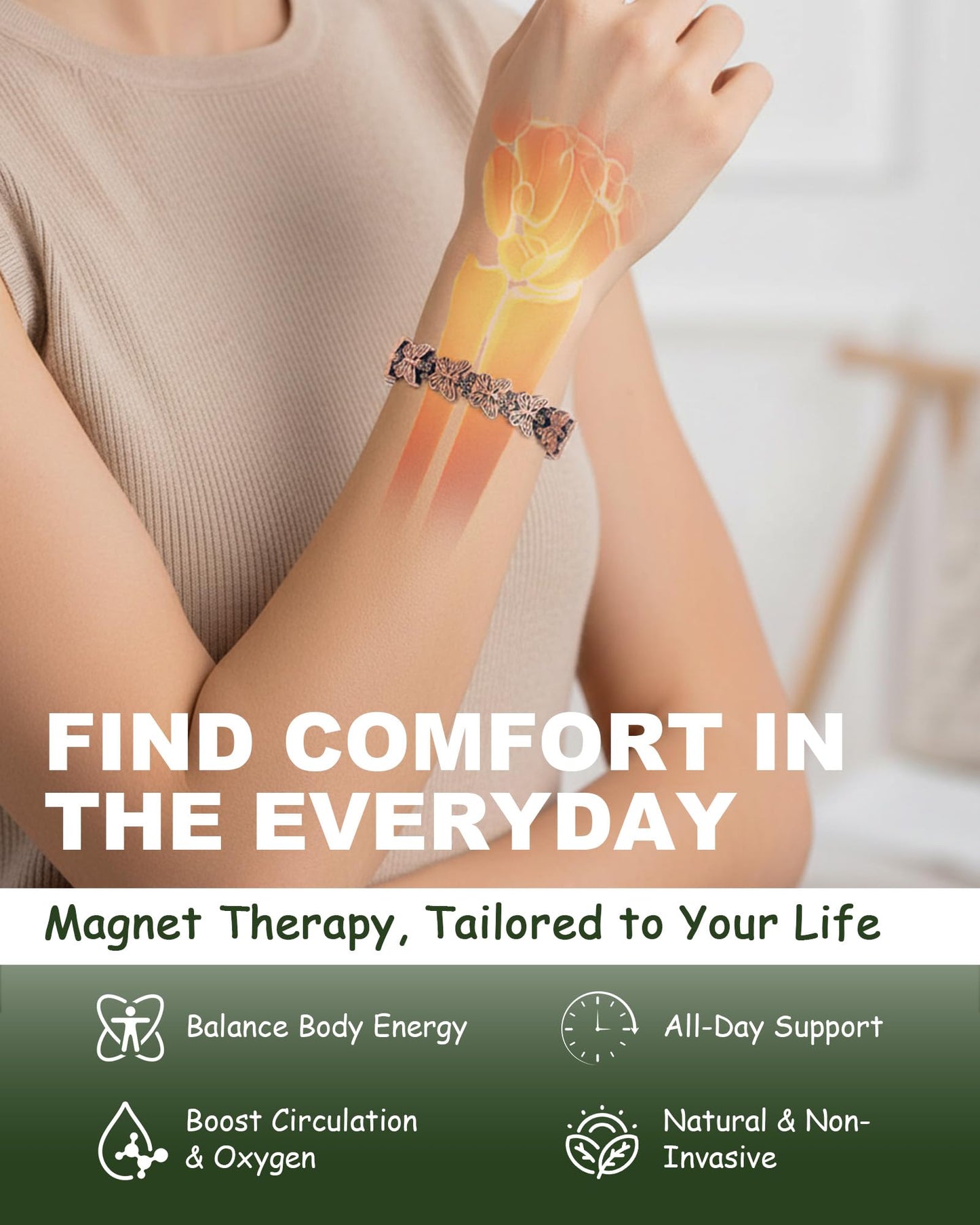 MagEnergy Copper Bracelets for Women, 99.99% Pure Copper Magnetic Bracelet with 3500 Gauss Magnets & Butterfly, Adjustable, Jewelry Gift