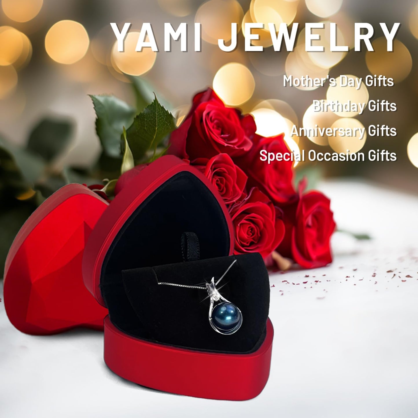 YAMI Tahitian Black Pearl Necklace 10-11mm Saltwater Cultured Pearl Jewelry with 925 Sterling Silver Adjustable Chain for Women, Mom, Wife, Luxury Gift for Birthday, Mother's Day, Anniversary