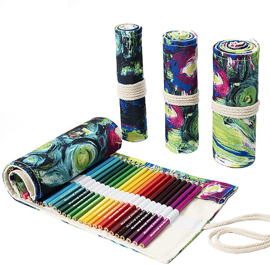 Funny live 36/48/72 Slots Colored Pencil Wrap Pencils Roll Holder Coloring Pencils Organizer Holder Colored Pen Paint Brush Storage Pouch Portable for Artist Student (Ink painting, 36 Slots)