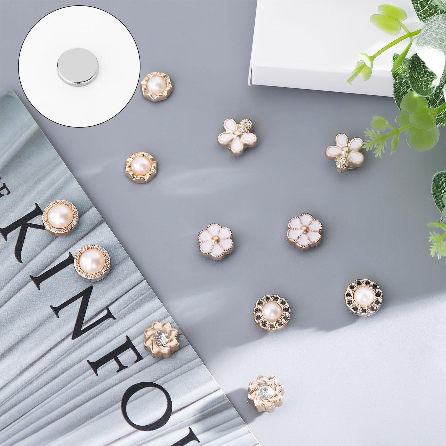 NEWITIN 15 Pairs Magnetic Stud Earrings for Women Clip on Earring Magnet Studs Inlaid Cubic Zirconia Pearl Stud Earring Fashion Non Piercing Magnetic Earrings for Women