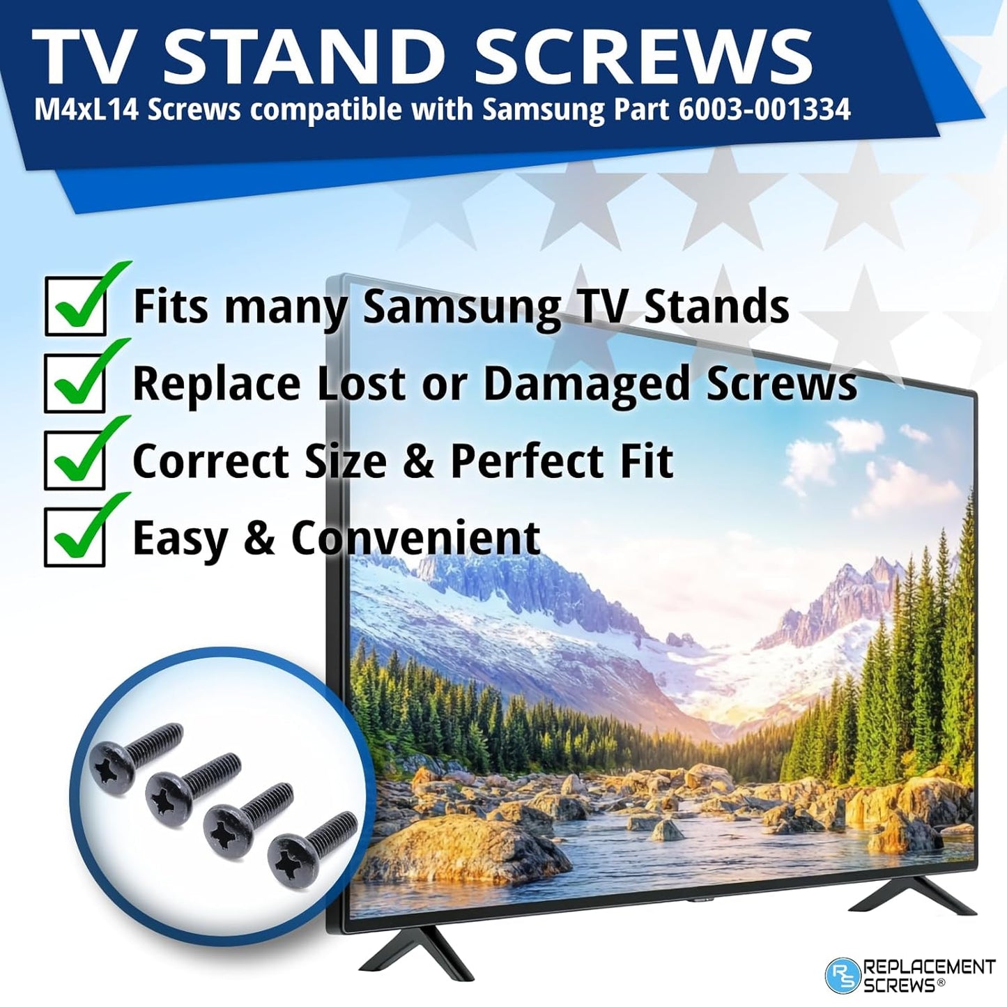 ReplacementScrews 6003-001334 (M4XL14) (8) TV Stand Screws Compatible with Samsung