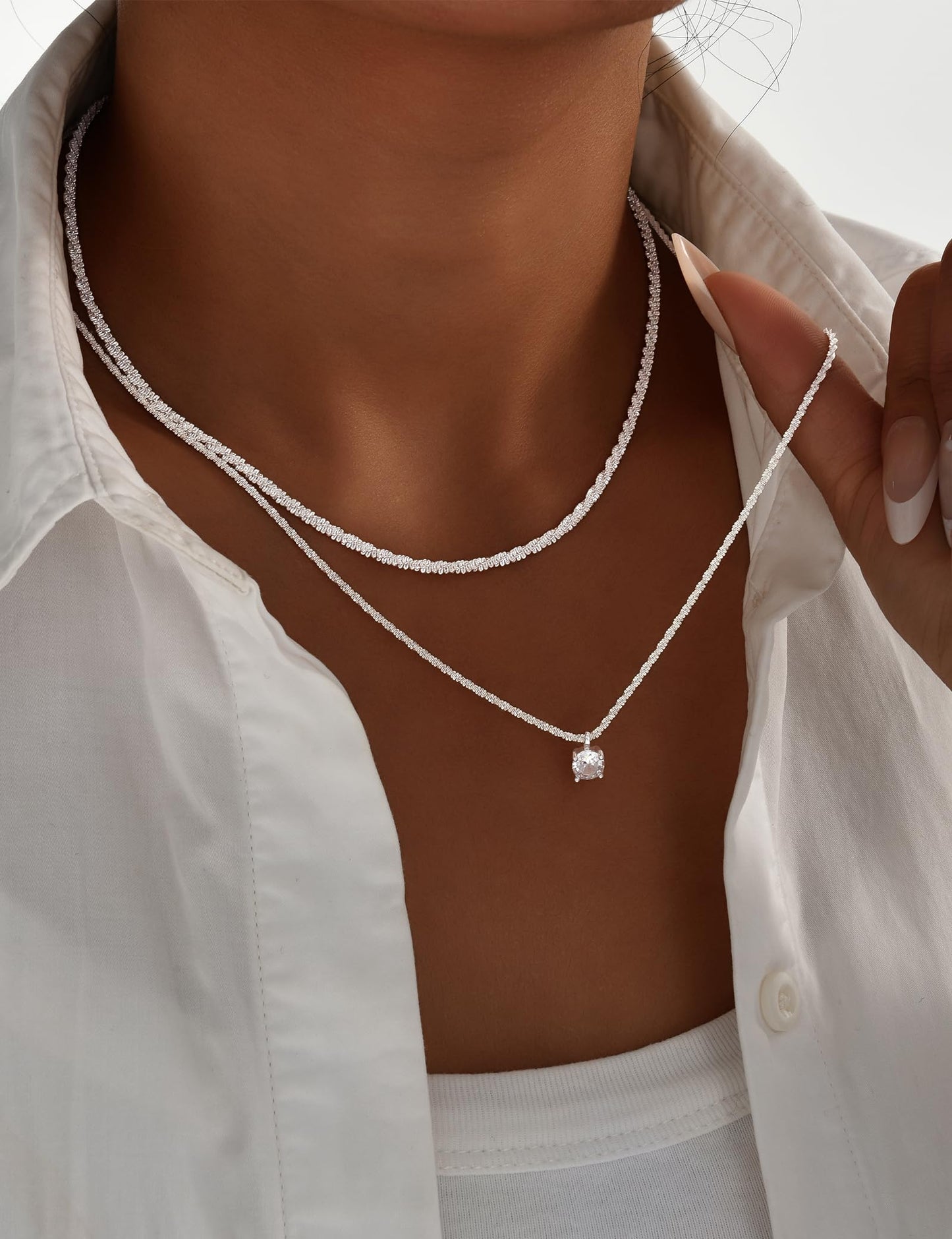 YEEZII Layered Gold Necklaces for Women Trendy, 3 Pcs 14K Gold Plated Choker Paperclip Box Chain Necklace, Stackable Women's Gold Pendant Necklaces Jewelry Set (Silver-A)