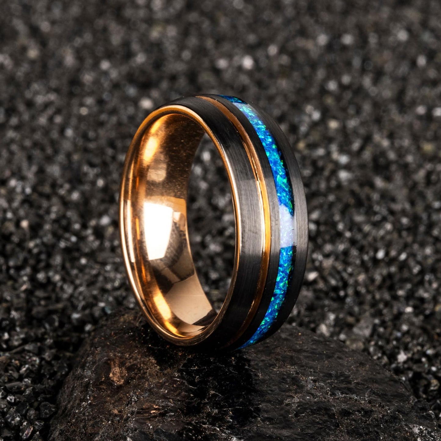 JEWPER 8mm Men Womens Wedding Band Tungsten Rings Black Blue rose gold Fashion Promise Carbide outer ring Inlaid Opal groove design Matte Finish Edge Comfort Fit Size(13)