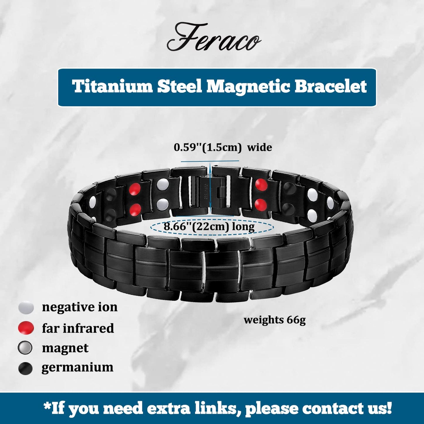 Feraco Magnetic Bracelets for Men Pain Relief Titanium Steel Double Row Strong Magnets Bracelet with Unique Blue Line, Adjustable Bracelet (Pack of 2)