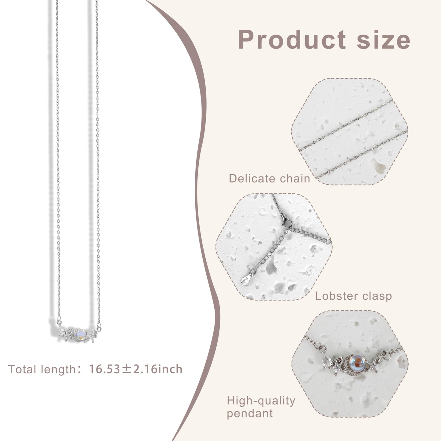 Buyongwant Star Moon Necklace for Women Moonstone Irregular Pendant Simple High Fashion Jewelry Silver