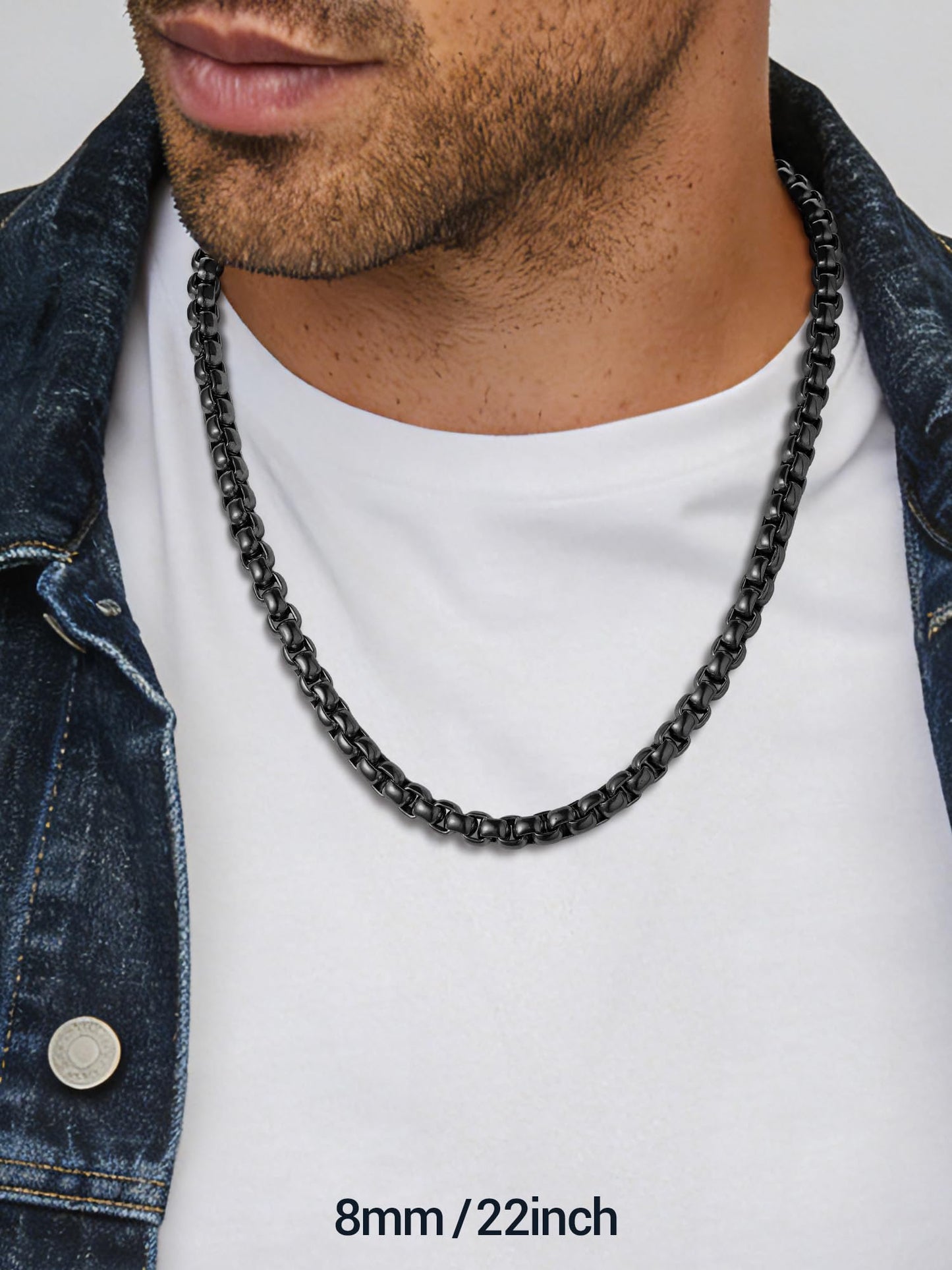 PROSTEEL Mens Chain Necklace, Squre Rolo Link Chains Black Chunky Stainless Steel Necklace 8mm Waterproof & Durable Men and Women Jewelry with Gift Box 30in