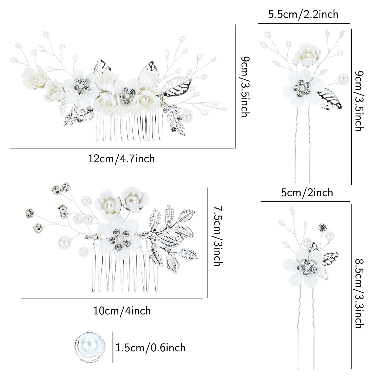 inSowni 20 Pieces Rhinestone Pearl Bridal Wedding Party Prom White Flower Hair Side Combs Slides +U-shaped Floral Hair Pins+Twist Spiral Pearl Hairpins Headpieces for Brides Bridesmaids Girls Women