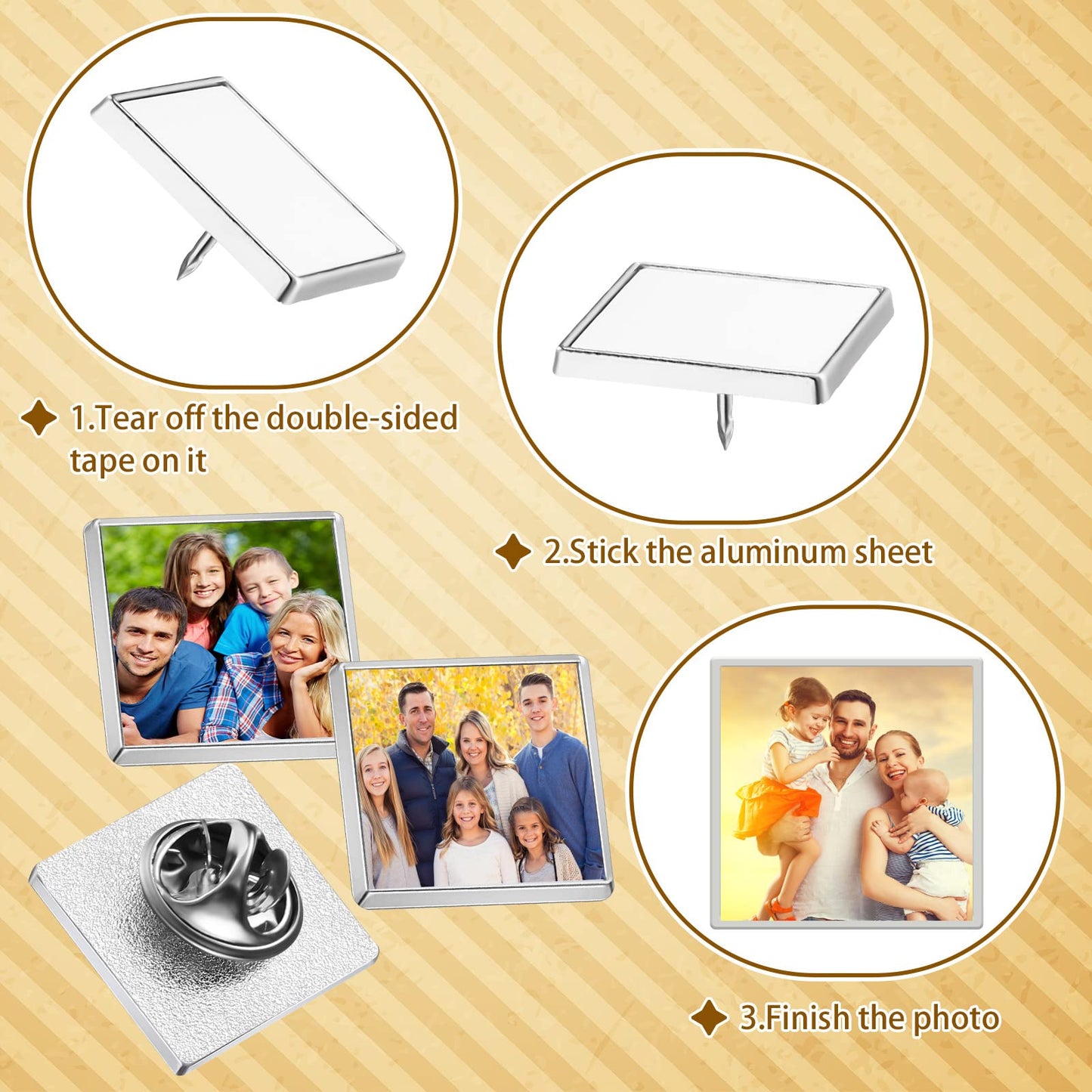30 Pcs Sublimation Button Blank Pins, 0.75 Inch Square Sublimation Blanks Lapel Pins Heat Transfer Aluminum Badge for DIY Craft Jewelry Making Supplies Birthday Wedding Gifts