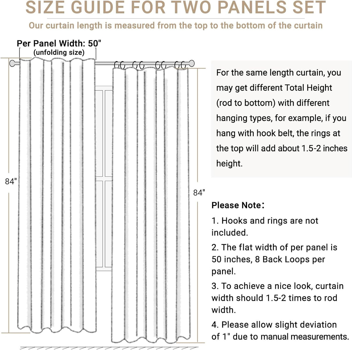 Skiennix 100% Blackout Linen Curtains - Thermal Insulated Drapes for Bedroom | 50" W x 90" L, Beige