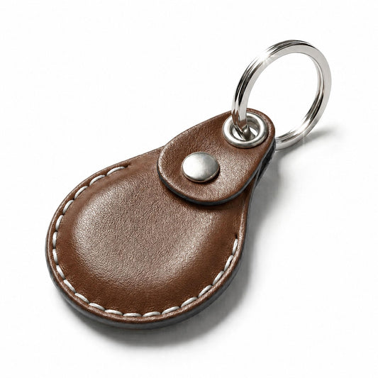 VogDuo Horween Leather Keychain Holder for AirTag - Handmade Full Cover Protective hidden Case, Secure Anti-Lost with Metal Keyring and Braided Lanyard for Keys, Bags & Luggage (Havana Brown)